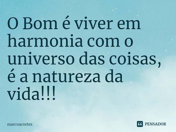 ⁠⁠O Bom é viver em harmonia com o universo das coisas, é a natureza da vida!!!... Frase de marcoacortes.