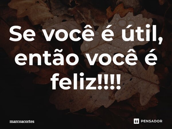 ⁠Se você é útil, então você é feliz!!!!... Frase de marcoacortes.
