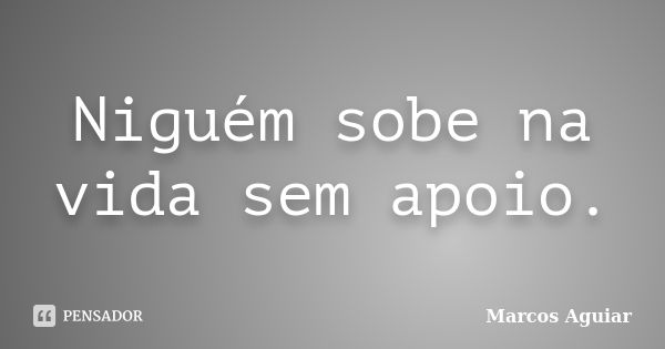 Niguém sobe na vida sem apoio.... Frase de Marcos Aguiar.