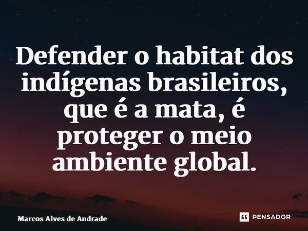 ⁠⁠Defender o habitat dos indígenas brasileiros, que é a mata, é proteger o meio ambiente global.... Frase de Marcos Alves de Andrade.