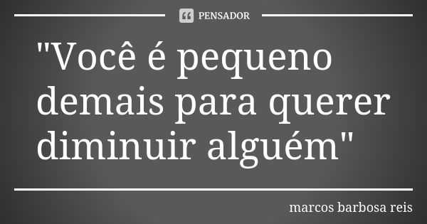 "Você é pequeno demais para querer diminuir alguém"... Frase de Marcos Barbosa Reis.