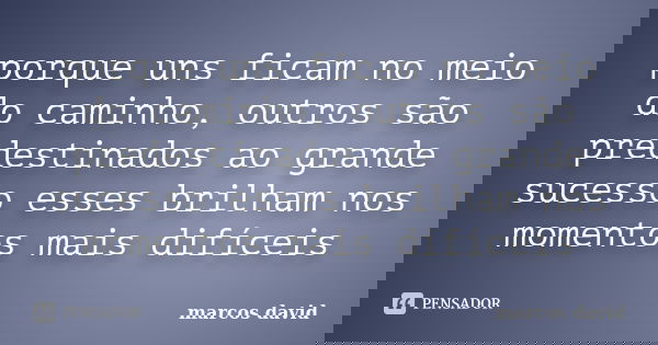 porque uns ficam no meio do caminho, outros são predestinados ao grande sucesso esses brilham nos momentos mais difíceis... Frase de marcos david.