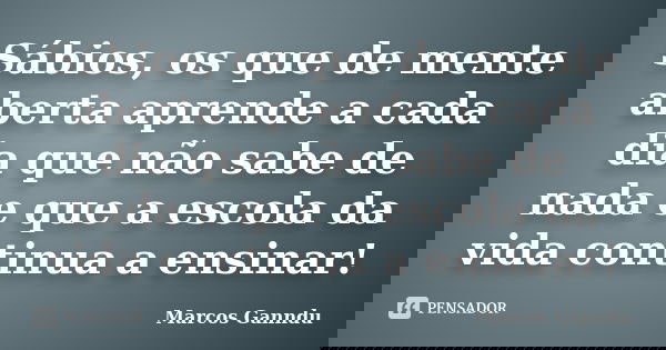 Sábios, os que de mente aberta aprende a cada dia que não sabe de nada e que a escola da vida continua a ensinar!... Frase de Marcos Ganndu.