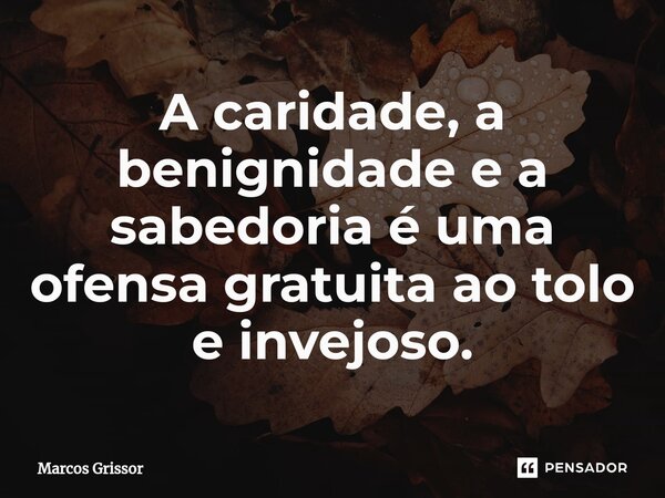 ⁠A caridade, a benignidade e a sabedoria é uma ofensa gratuita ao tolo e invejoso.... Frase de Marcos Grissor.