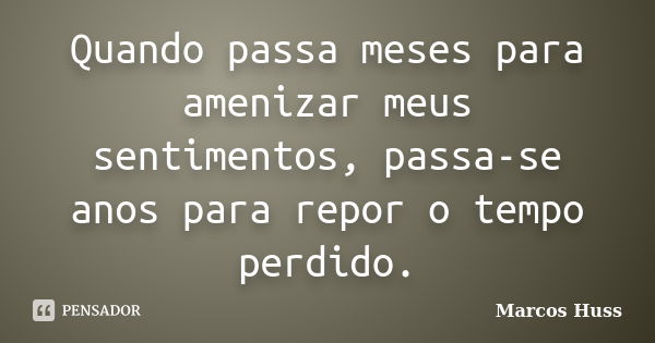 Quando passa meses para amenizar meus sentimentos, passa-se anos para repor o tempo perdido.... Frase de Marcos Huss.