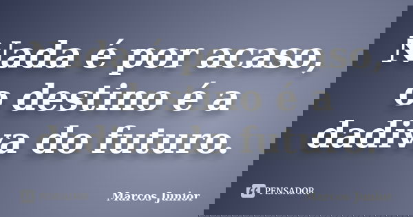 Nada é por acaso, o destino é a dadiva do futuro.... Frase de Marcos Júnior.