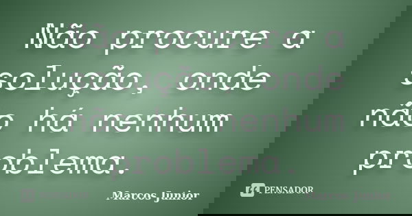 Não procure a solução, onde não há nenhum problema.... Frase de Marcos Júnior.