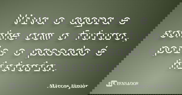 Viva o agora e sonhe com o futuro, pois o passado é historia.... Frase de Marcos Júnior.