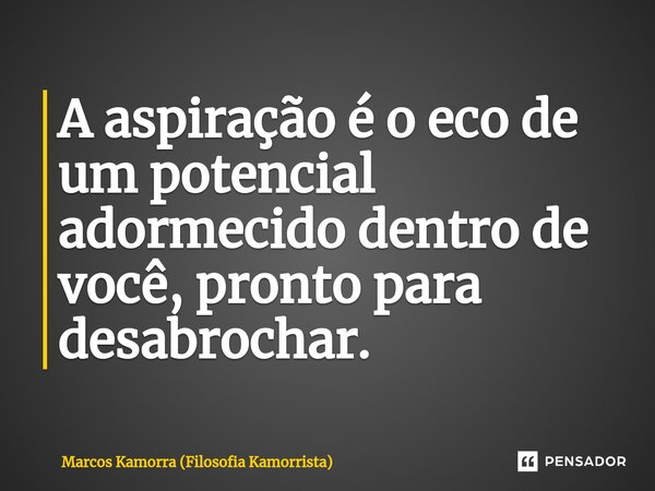 A aspiração é o eco de um potencial adormecido dentro de você, pronto para desabrochar.... Frase de Marcos Kamorra (Filosofia Kamorrista).