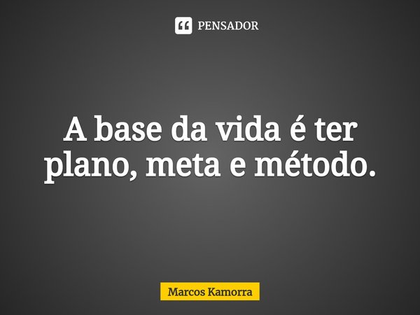 A base da vida é ter ⁠plano, meta e método.... Frase de Marcos Kamorra.