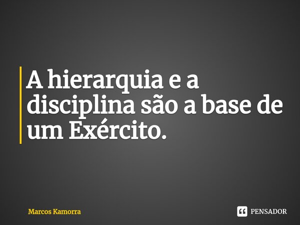 ⁠A hierarquia e a disciplina são a base de um Exército.... Frase de Marcos Kamorra.