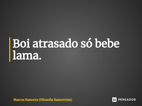 Boi atrasado só bebe lama.⁠... Frase de Marcos Kamorra (Filosofia Kamorrista).