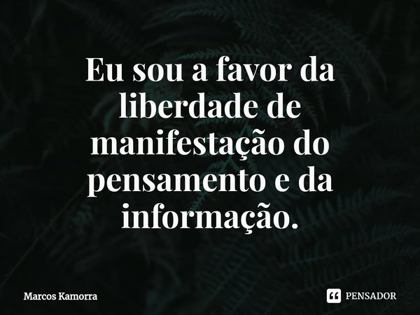 ⁠⁠⁠Eu sou a favor da liberdade de manifestação do pensamento e da informação.... Frase de Marcos Kamorra.