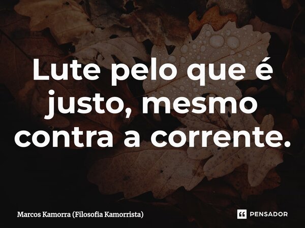 ⁠Lute pelo que é justo, mesmo contra a corrente.... Frase de Marcos Kamorra (Filosofia Kamorrista).
