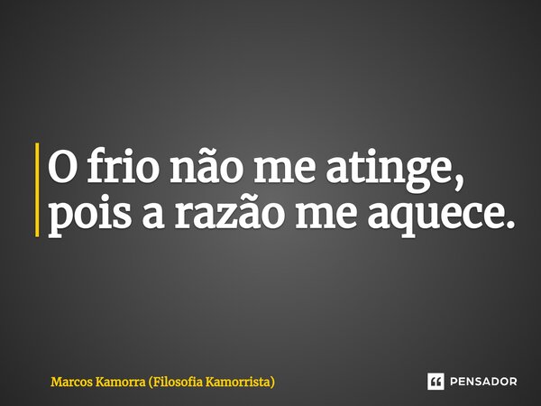 ⁠O frio não me atinge, pois a razão me aquece.... Frase de Marcos Kamorra (Filosofia Kamorrista).