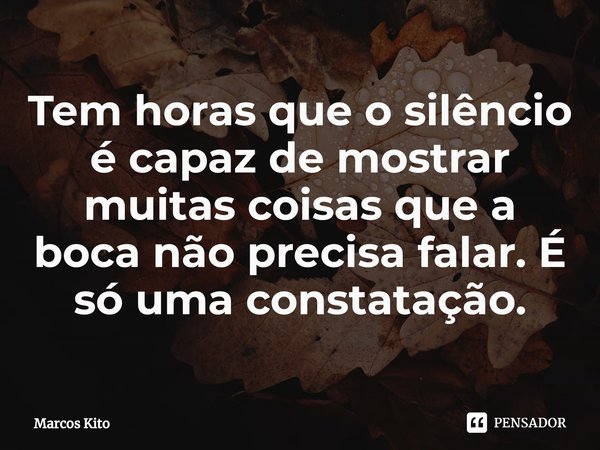 ⁠⁠Tem horas que o silêncio é capaz de mostrar muitas coisas que a boca não precisa falar. É só uma constatação.... Frase de Marcos kito.