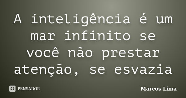 A inteligência é um mar infinito se você não prestar atenção, se esvazia... Frase de Marcos Lima.