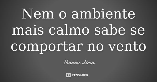 Nem o ambiente mais calmo sabe se comportar no vento... Frase de Marcos Lima.