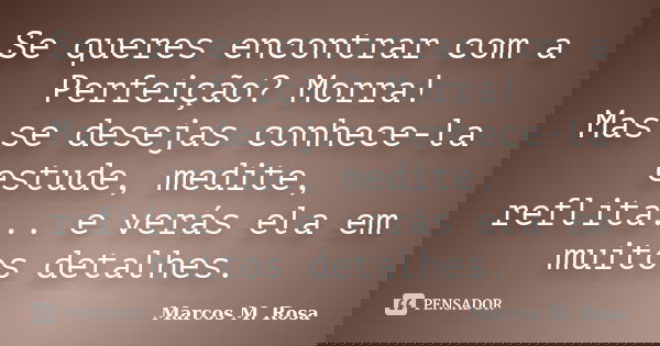 Se queres encontrar com a Perfeição? Morra! Mas se desejas conhece-la estude, medite, reflita... e verás ela em muitos detalhes.... Frase de Marcos M. Rosa.