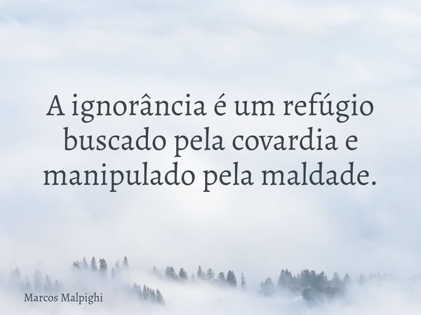 A ignorância é um refúgio buscado pela covardia e manipulado pela maldade.... Frase de Marcos Malpighi.