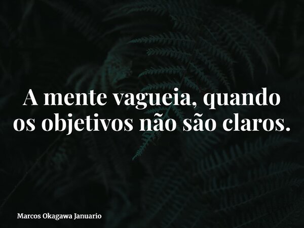 A mente vagueia, quando os objetivos não são claros.... Frase de Marcos Okagawa Januario.