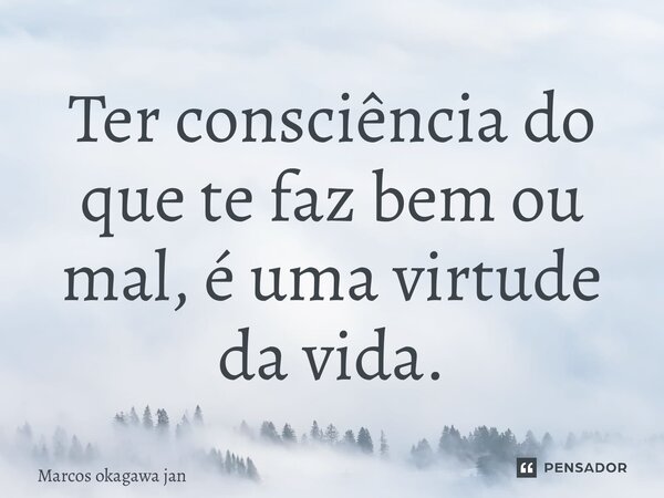 ⁠Ter consciência do que te faz bem ou mal, é uma virtude da vida.... Frase de Marcos okagawa januario.