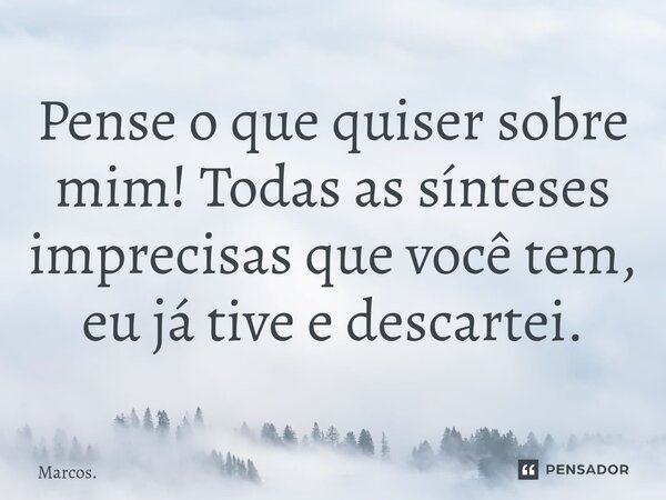 ⁠Pense o que quiser sobre mim!Todas as sínteses imprecisas que você tem, eu já tive e descartei.... Frase de Marcos..