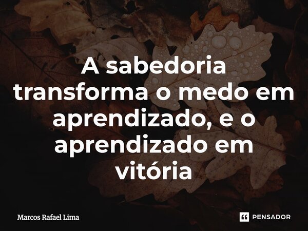 A sabedoria transforma o medo em aprendizado, e o aprendizado em vitória... Frase de Marcos Rafael Lima.