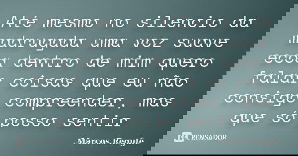 Até mesmo no silencio da madrugada uma voz suave ecoa dentro de mim quero falar coisas que eu não consigo compreender, mas que só posso sentir... Frase de Marcos Regufe.