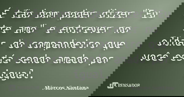 É tão bom poder dizer "Eu te amo" e entrever no olhar do companheiro que você está sendo amado por igual.... Frase de Marcos Santana.