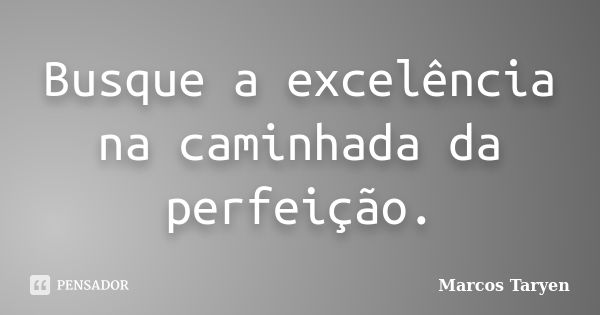 Busque a excelência na caminhada da perfeição.... Frase de Marcos Taryen.