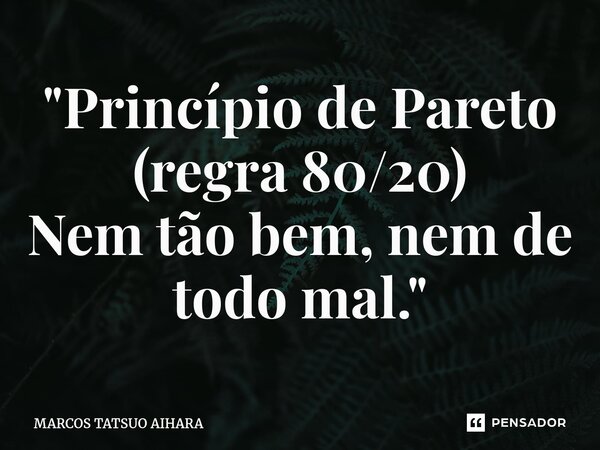 "Princípio de Pareto (regra 80/20) Nem tão bem, nem de todo mal."... Frase de MARCOS TATSUO AIHARA.