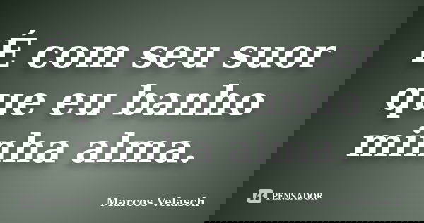 É com seu suor que eu banho minha alma.... Frase de Marcos Velasch.
