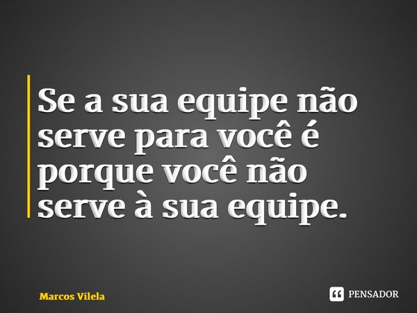 Se a sua equipe não serve para você é porque você não serve à sua equipe.... Frase de Marcos Vilela.