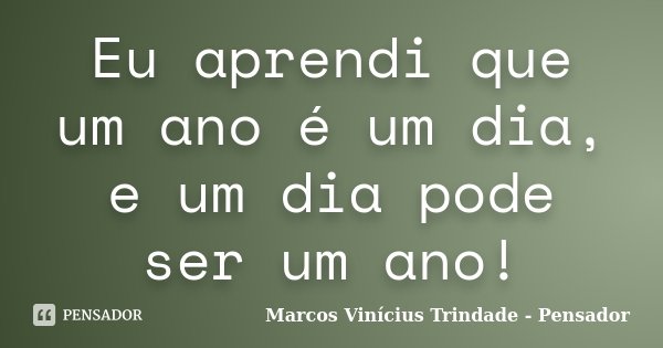 Eu aprendi que um ano é um dia, e um dia pode ser um ano!... Frase de Marcos Vinícius Trindade - Pensador.