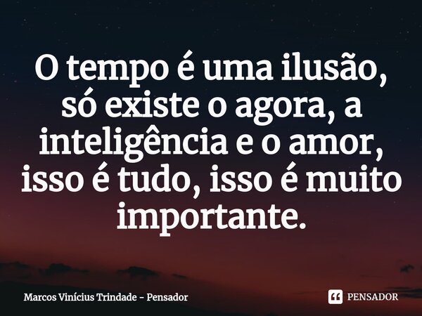 ⁠O tempo é uma ilusão, só existe o agora, a inteligência e o amor, isso é tudo, isso é muito importante.... Frase de Marcos Vinícius Trindade - Pensador.