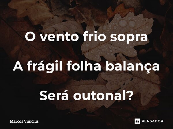 ⁠O vento frio sopra A frágil folha balança Será outonal?... Frase de marcos vinicius.