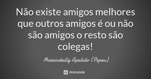 Não existe amigos melhores que outros amigos é ou não são amigos o resto são colegas!... Frase de Marcoskelly Apelido (Pepeu).