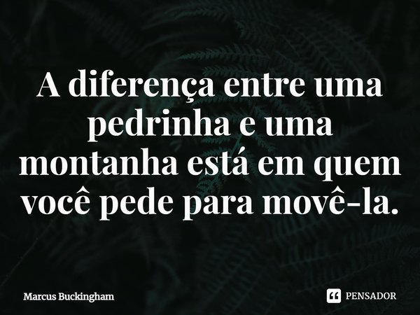 ⁠A diferença entre uma pedrinha e uma montanha está em quem você pede para movê-la.... Frase de Marcus Buckingham.