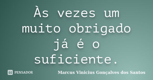 Às vezes um muito obrigado já é o suficiente.... Frase de Marcus Vinicius Gonçalves dos Santos.