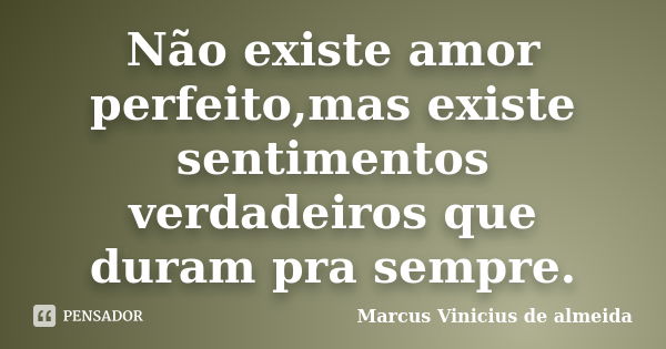 Não existe amor perfeito,mas existe sentimentos verdadeiros que duram pra sempre.... Frase de Marcus Vinicius de almeida.