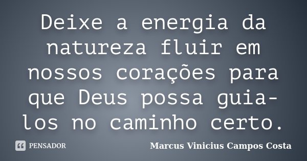 Deixe a energia da natureza fluir em nossos corações para que Deus possa guia-los no caminho certo.... Frase de Marcus Vinicius Campos Costa.