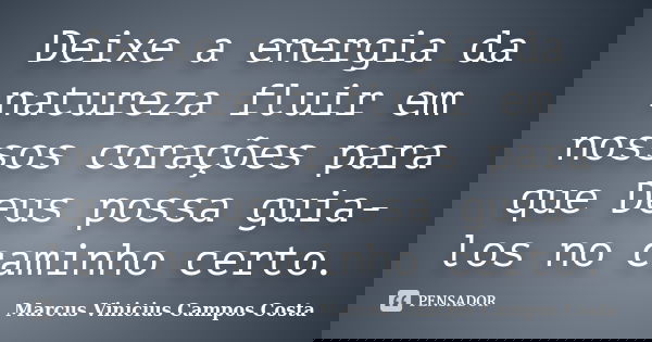 Deixe a energia da natureza fluir em nossos corações para que Deus possa guia-los no caminho certo.... Frase de Marcus Vinicius Campos Costa.