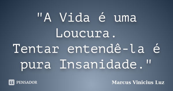 "A Vida é uma Loucura. Tentar entendê-la é pura Insanidade."... Frase de Marcus Vinicius Luz.