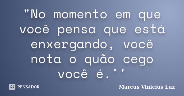 "No momento em que você pensa que está enxergando, você nota o quão cego você é.''... Frase de Marcus Vinicius Luz.