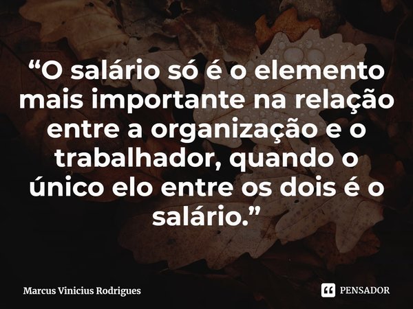 ⁠“O salário só é o elemento mais importante na relação entre a organização e o trabalhador, quando o único elo entre os dois é o salário.”... Frase de Marcus Vinicius Rodrigues.