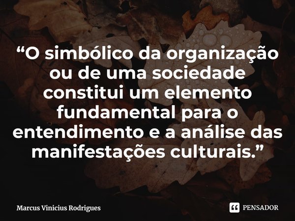 ⁠“O simbólico da organização ou de uma sociedade constitui um elemento fundamental para o entendimento e a análise das manifestações culturais.”... Frase de Marcus Vinicius Rodrigues.