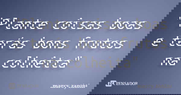 "Plante coisas boas e terás bons frutos na colheita"... Frase de Marcy Zanini.