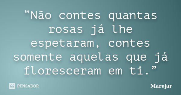 “Não contes quantas rosas já lhe espetaram, contes somente aquelas que já floresceram em ti.”... Frase de Marejar.