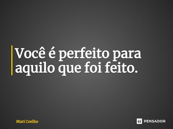 ⁠Você é perfeito para aquilo que foi feito.... Frase de Mari Coelho.